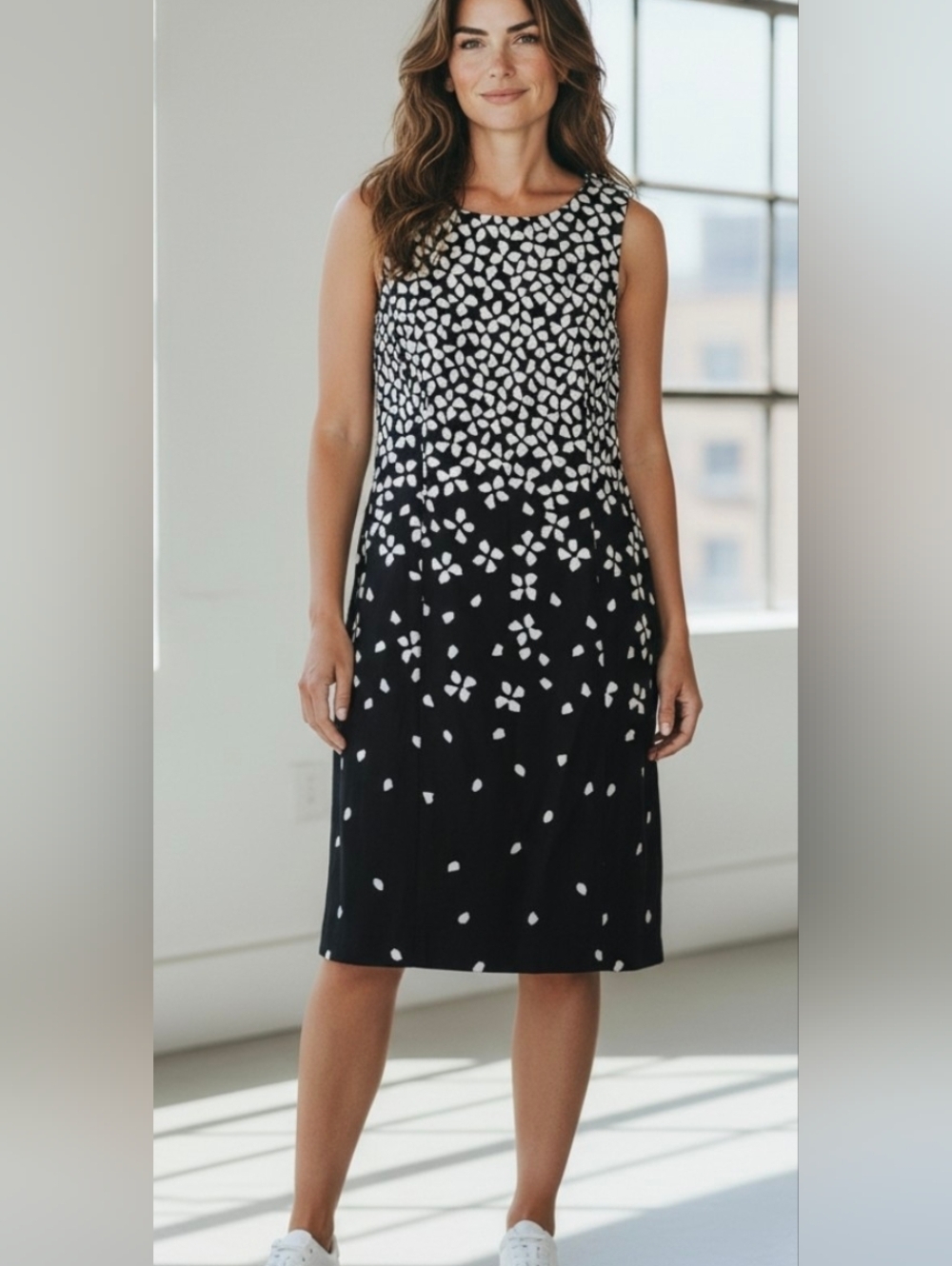 Ralph Lauren Black Dress with White Abstract Floral Print.Size 10